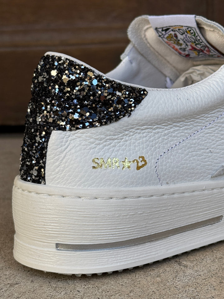 Basket blanc paillettes argentées et noires MAYA C782 Semerdjian