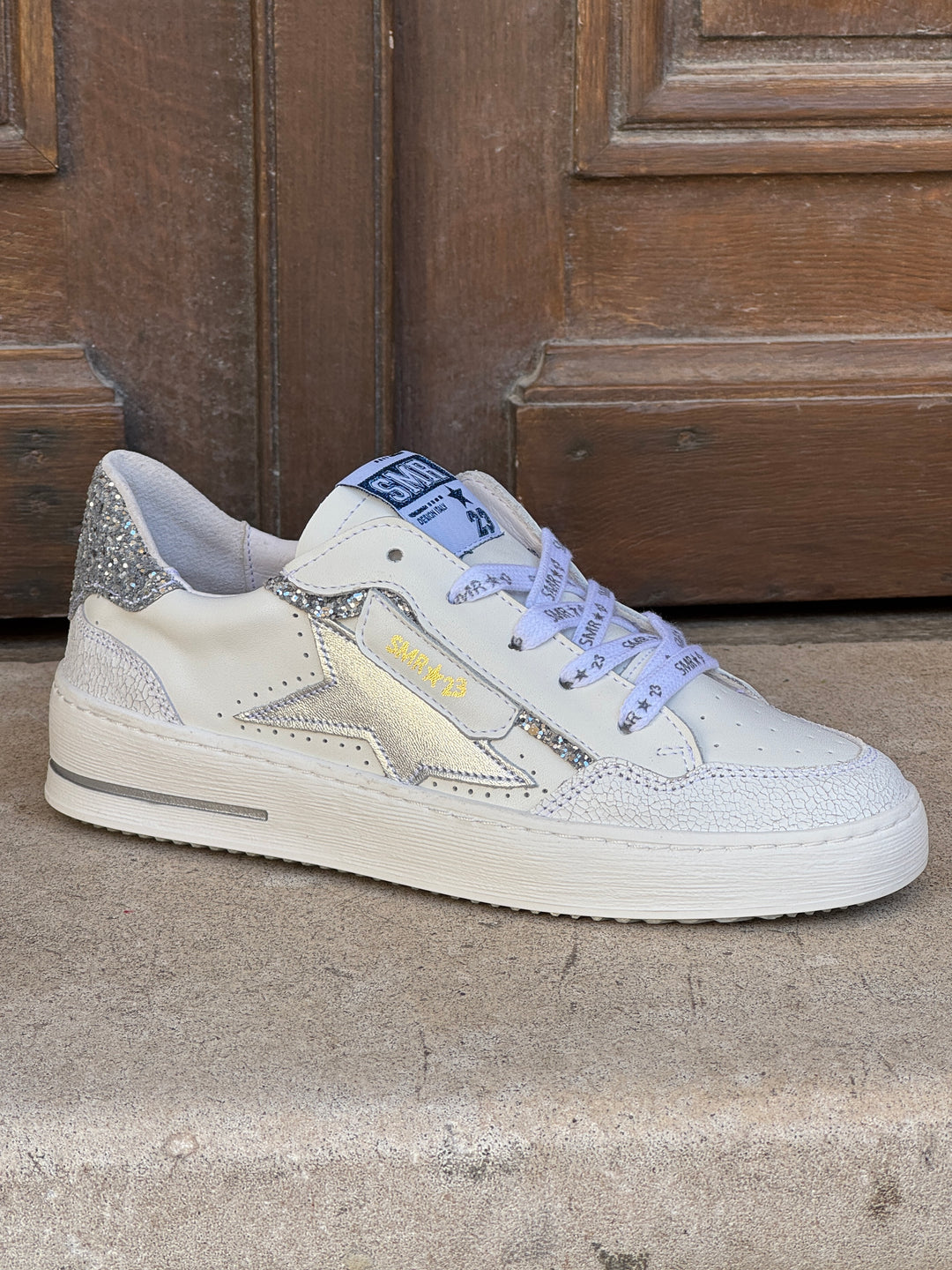 Basket blanc paillettes argentés ALE D611 Semerdjian