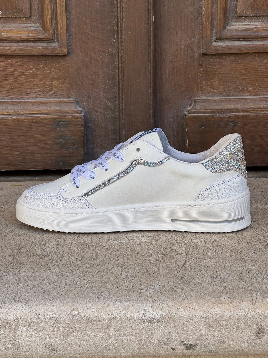 Basket blanc paillettes argentés ALE D611 Semerdjian