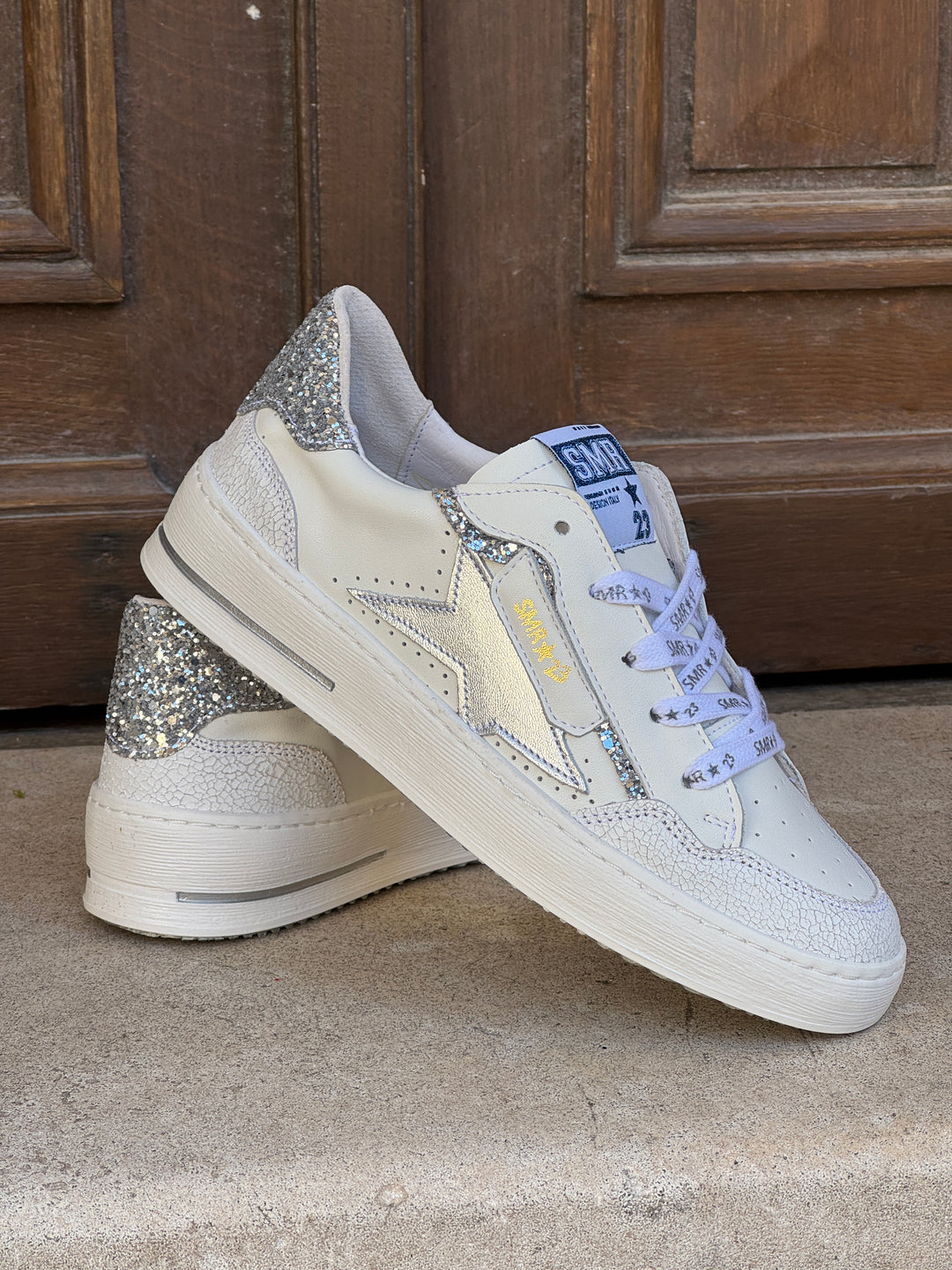 Basket blanc paillettes argentés ALE D611 Semerdjian