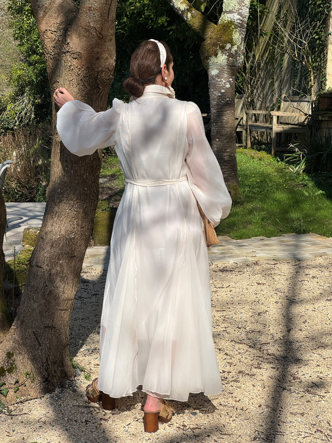 Robe beige longue effet crêpe YONA