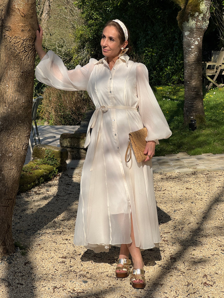 Robe beige longue effet crêpe YONA