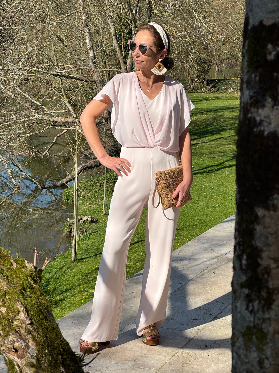 Combinaison rose volant transparent croisé IRIS