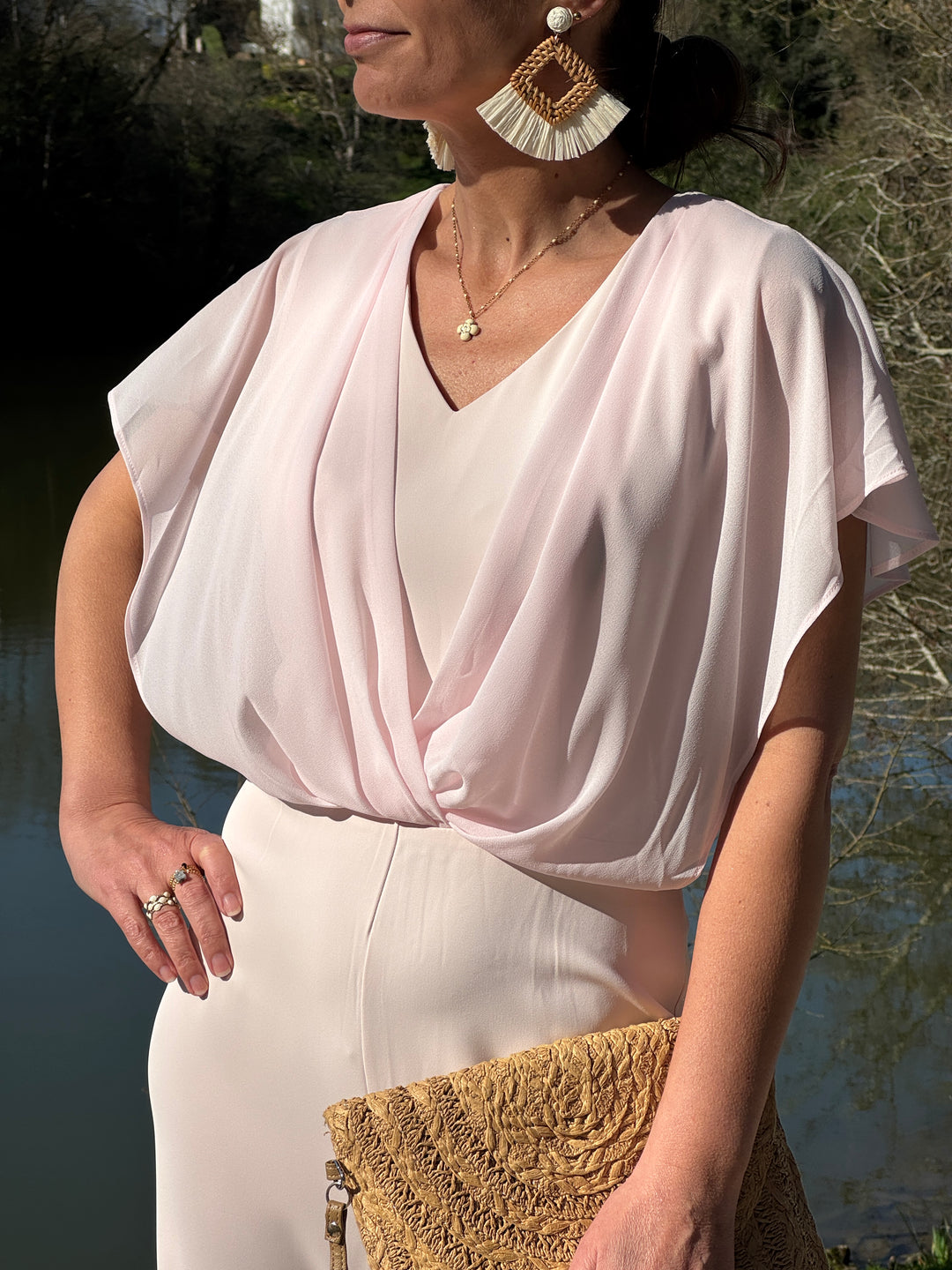 Combinaison rose volant transparent croisé IRIS