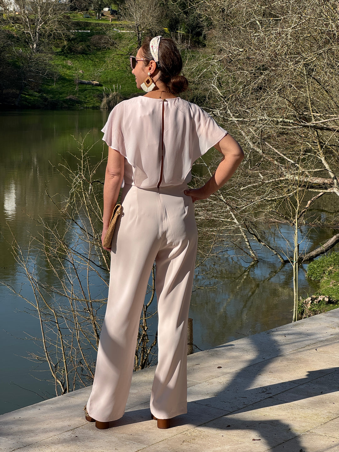 Combinaison rose volant transparent croisé IRIS