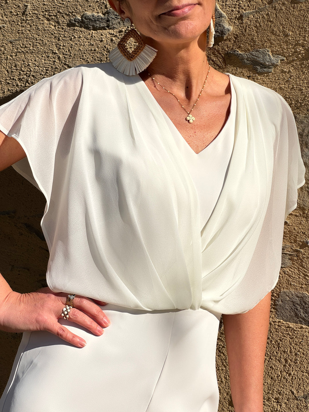 Combinaison écru volant transparent croisé IRIS