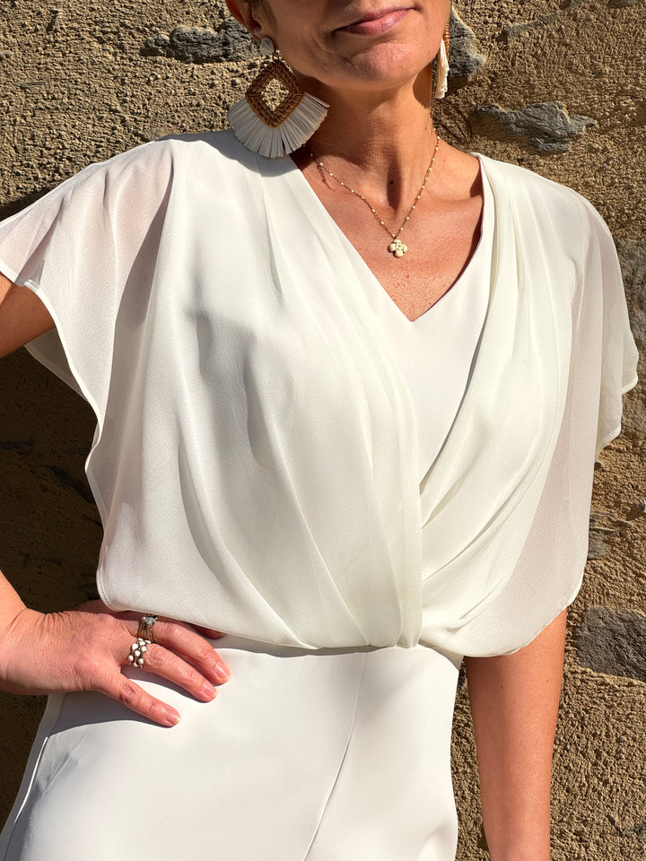 Combinaison écru volant transparent croisé IRIS