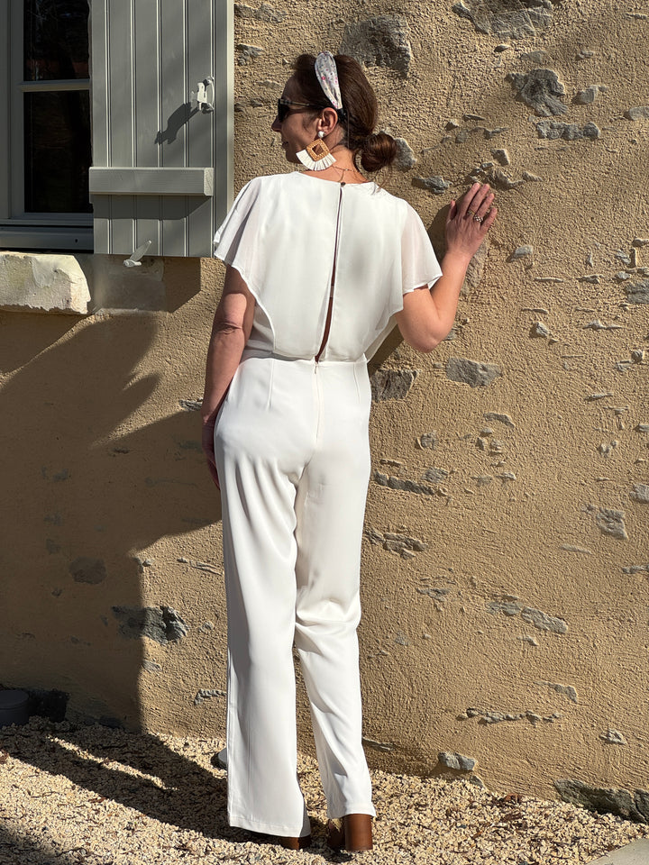 Combinaison écru volant transparent croisé IRIS