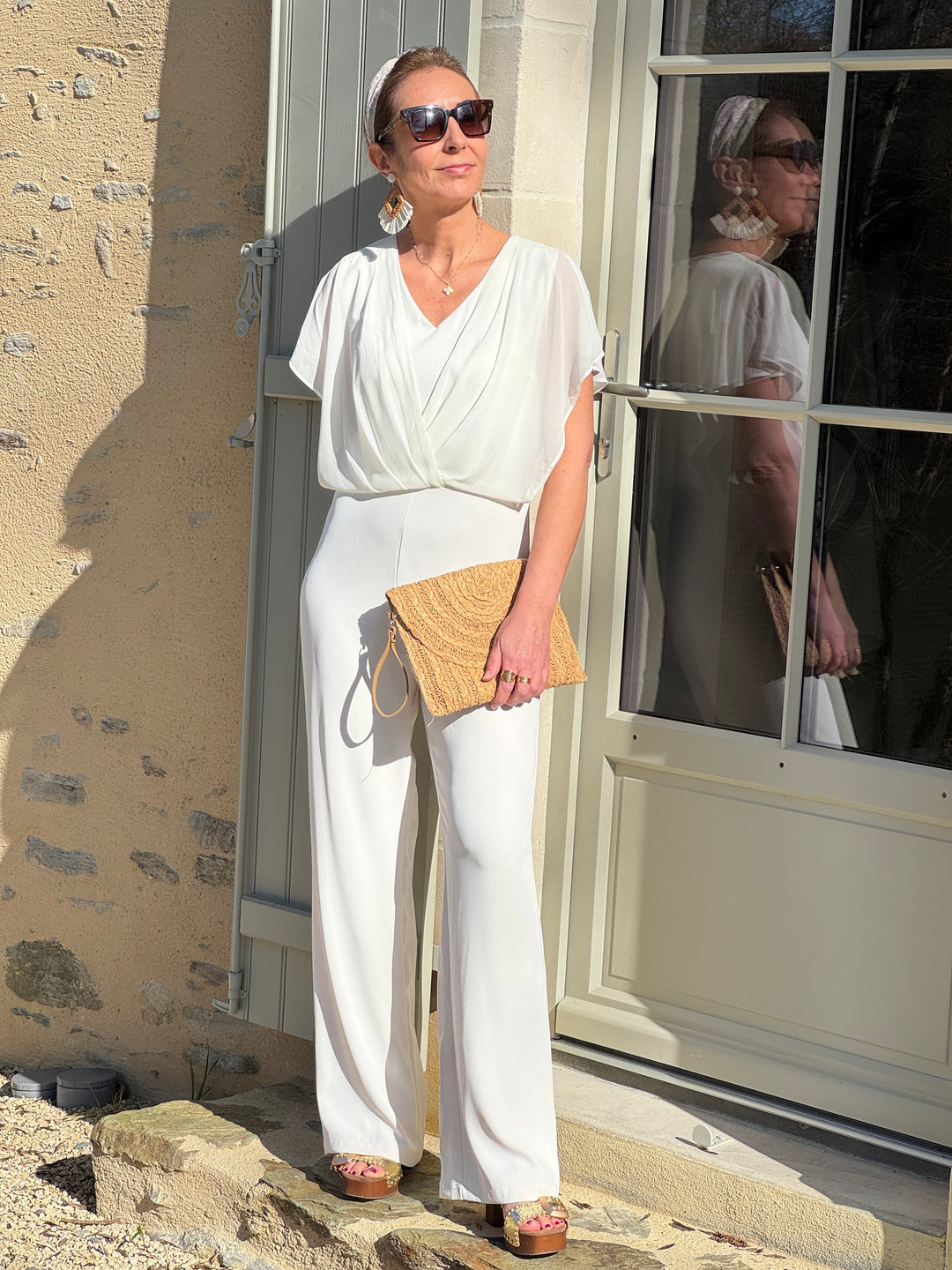 Combinaison écru volant transparent croisé IRIS