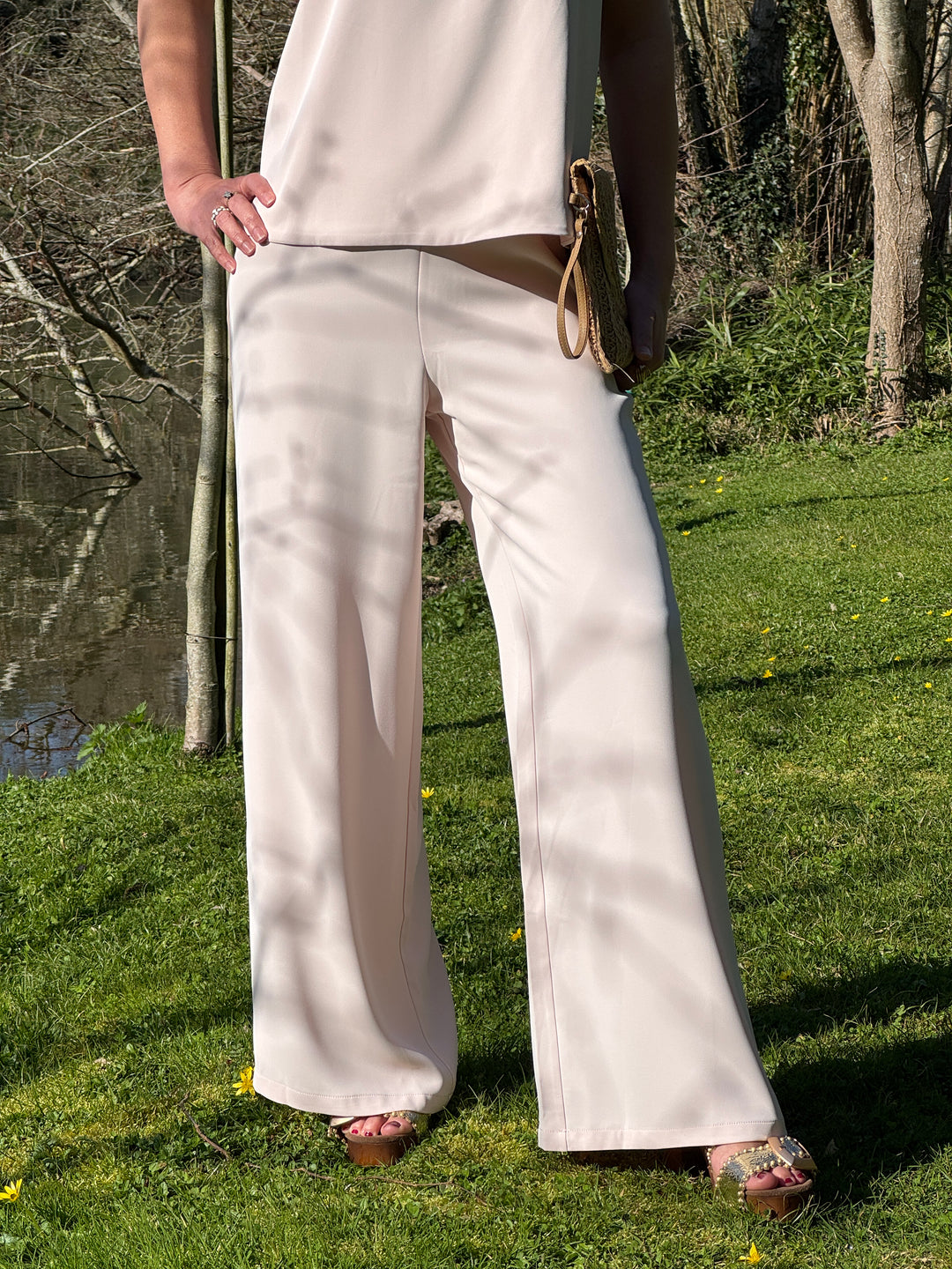 ORIA hochtaillierte, fließende rosa Hose