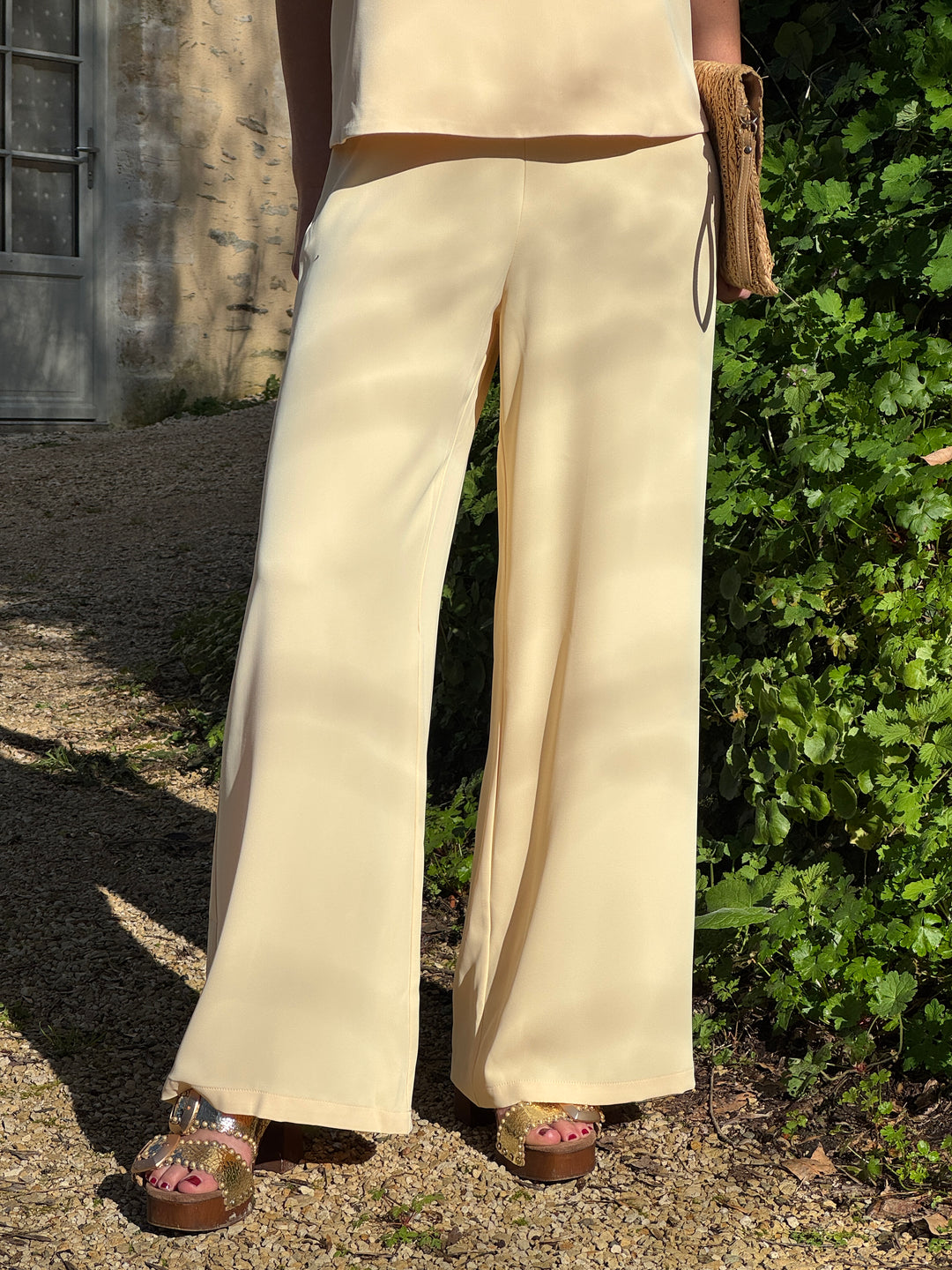 Pantalon jaune fluide taille haute ORIA