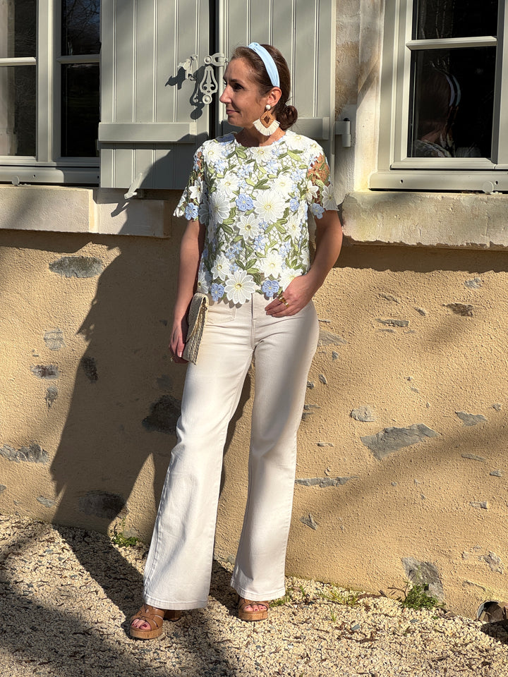 Top multico broderie floral AZALEE