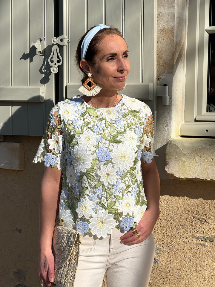 Top multico broderie floral AZALEE