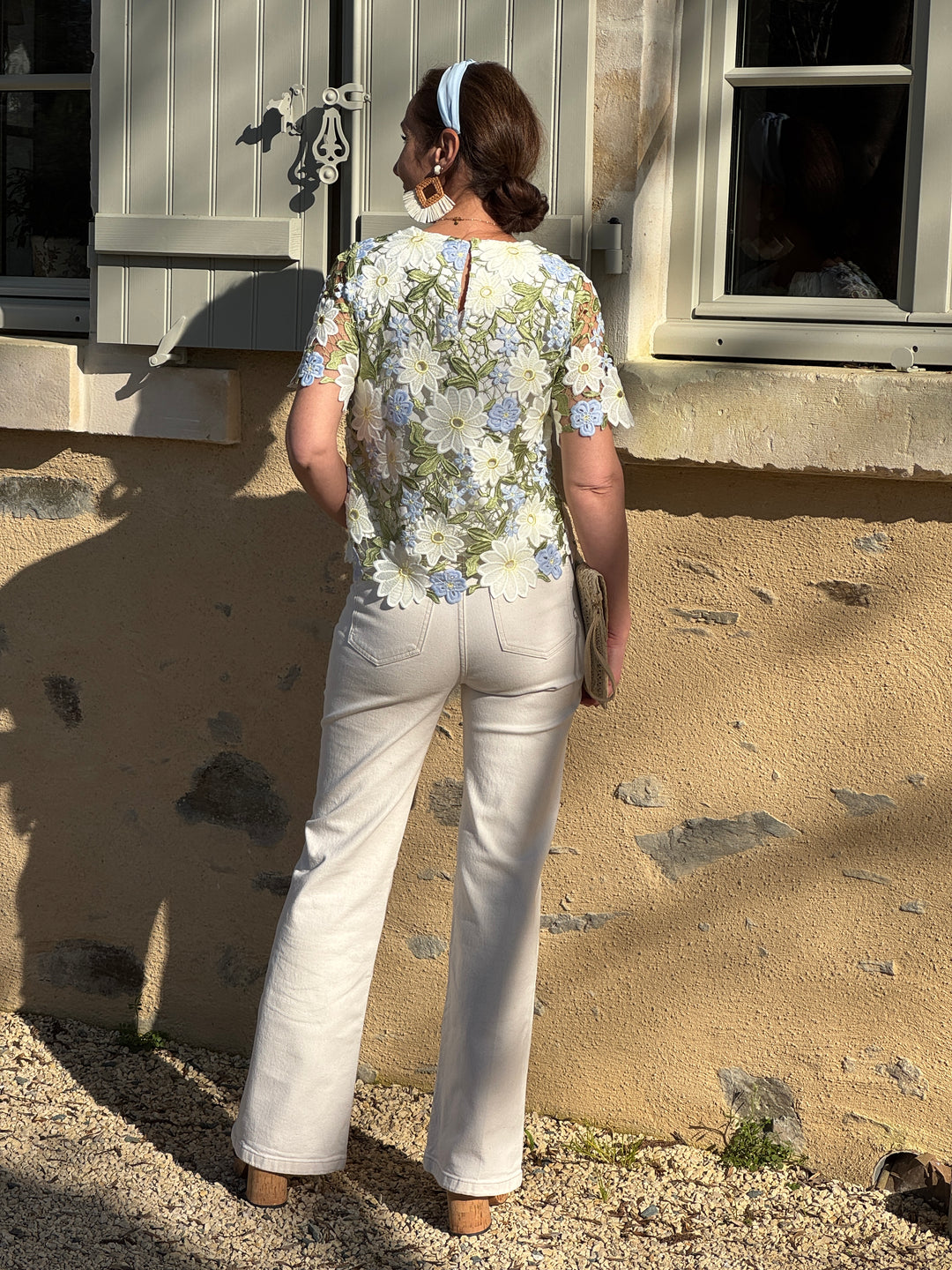 Top multico broderie floral AZALEE