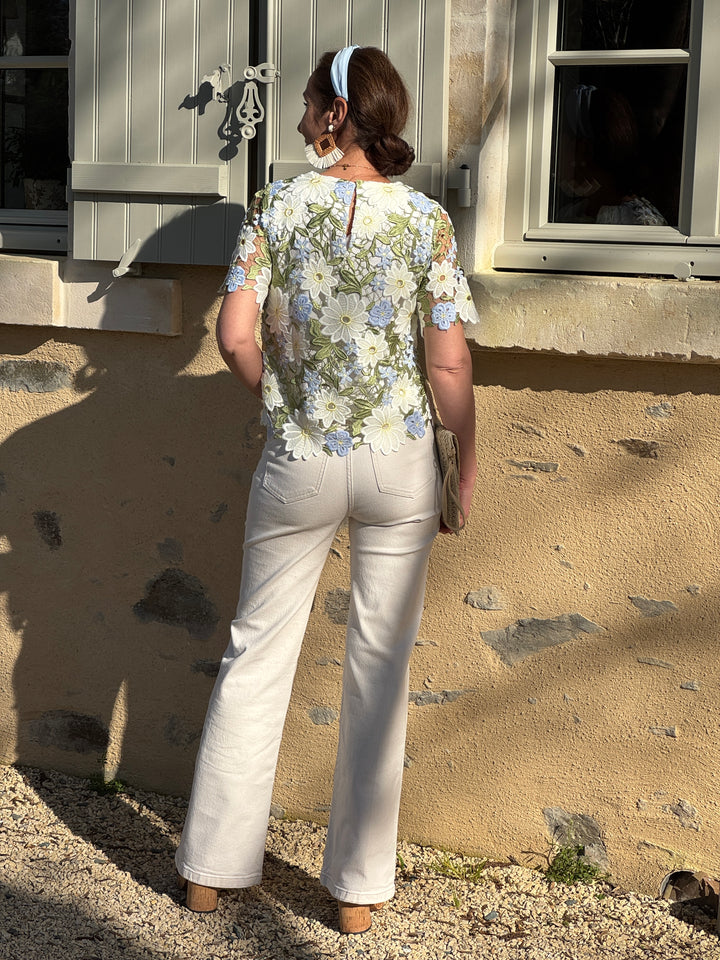 Top multico broderie floral AZALEE