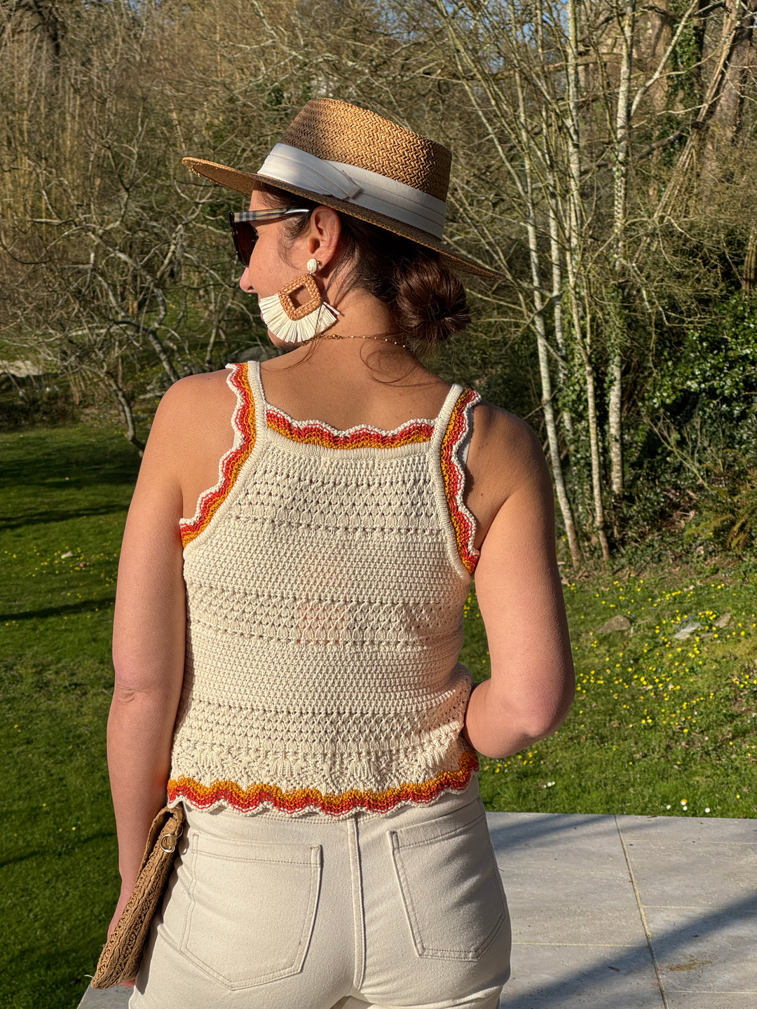 Débardeur crochet beige orange rouge LEANE