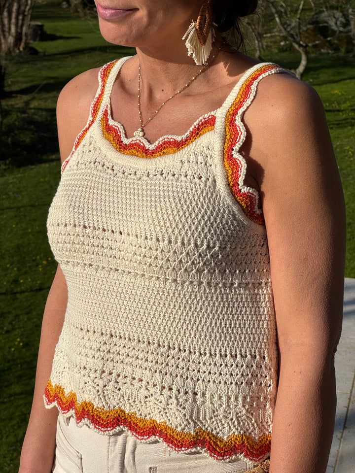 Débardeur crochet beige orange rouge LEANE