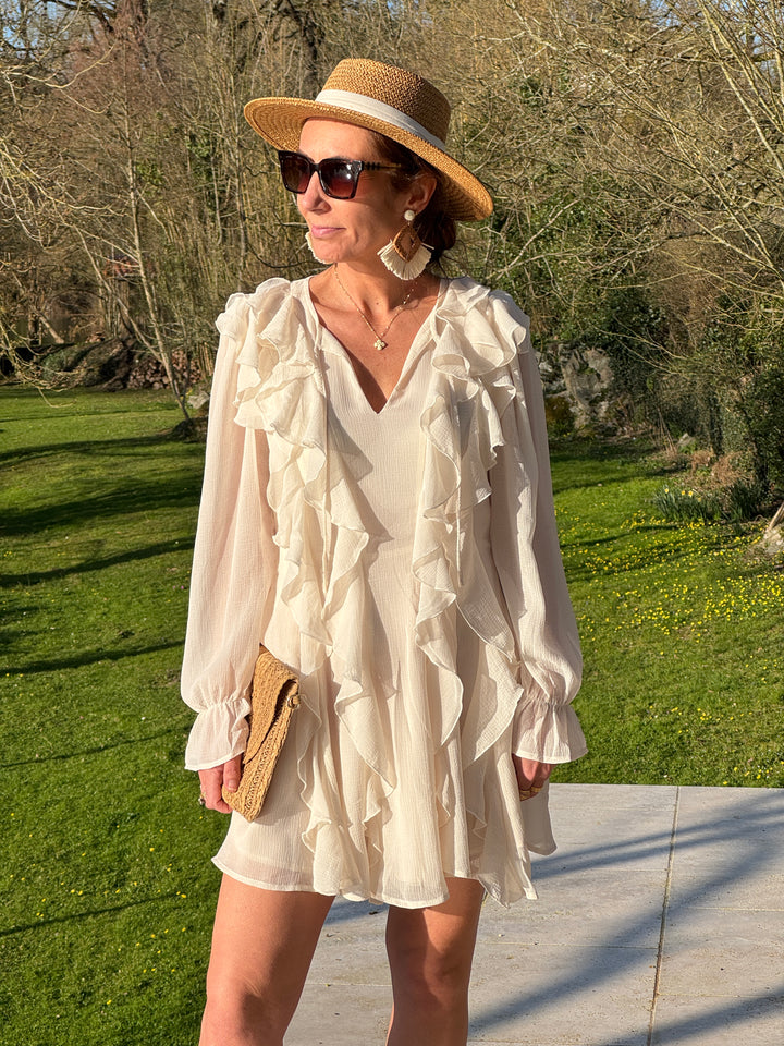 Robe courte à volants écru RUX La Petite Etoile