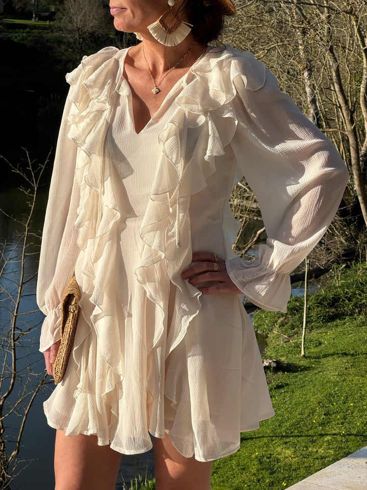 Robe courte à volants écru RUX La Petite Etoile