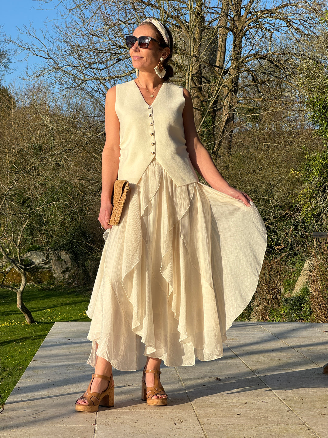 Jupe beige matière vaporeuse NAELYS