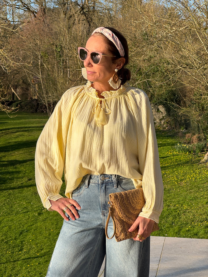 Blouse coton col rond jaune BRISKA La Petite Etoile