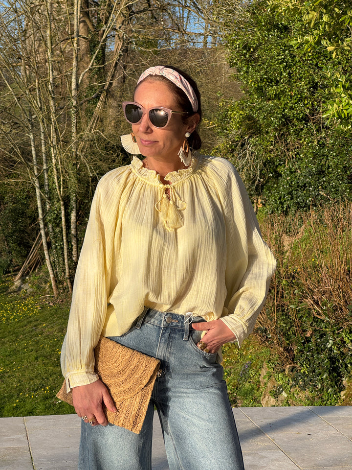 Blouse coton col rond jaune BRISKA La Petite Etoile