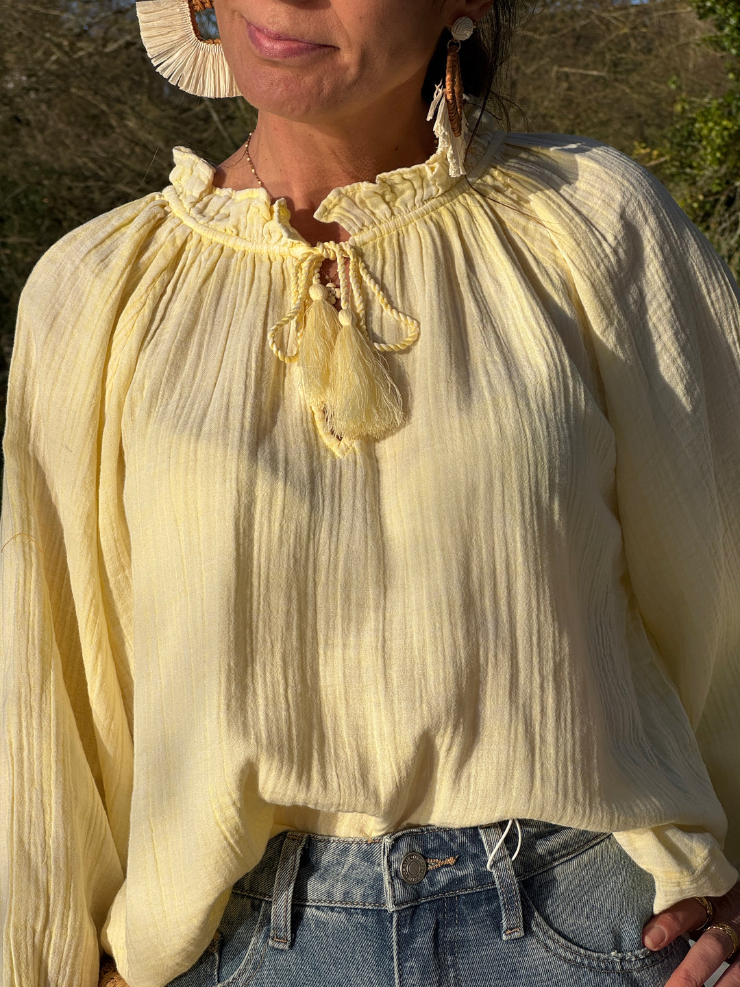 Blouse coton col rond jaune BRISKA La Petite Etoile
