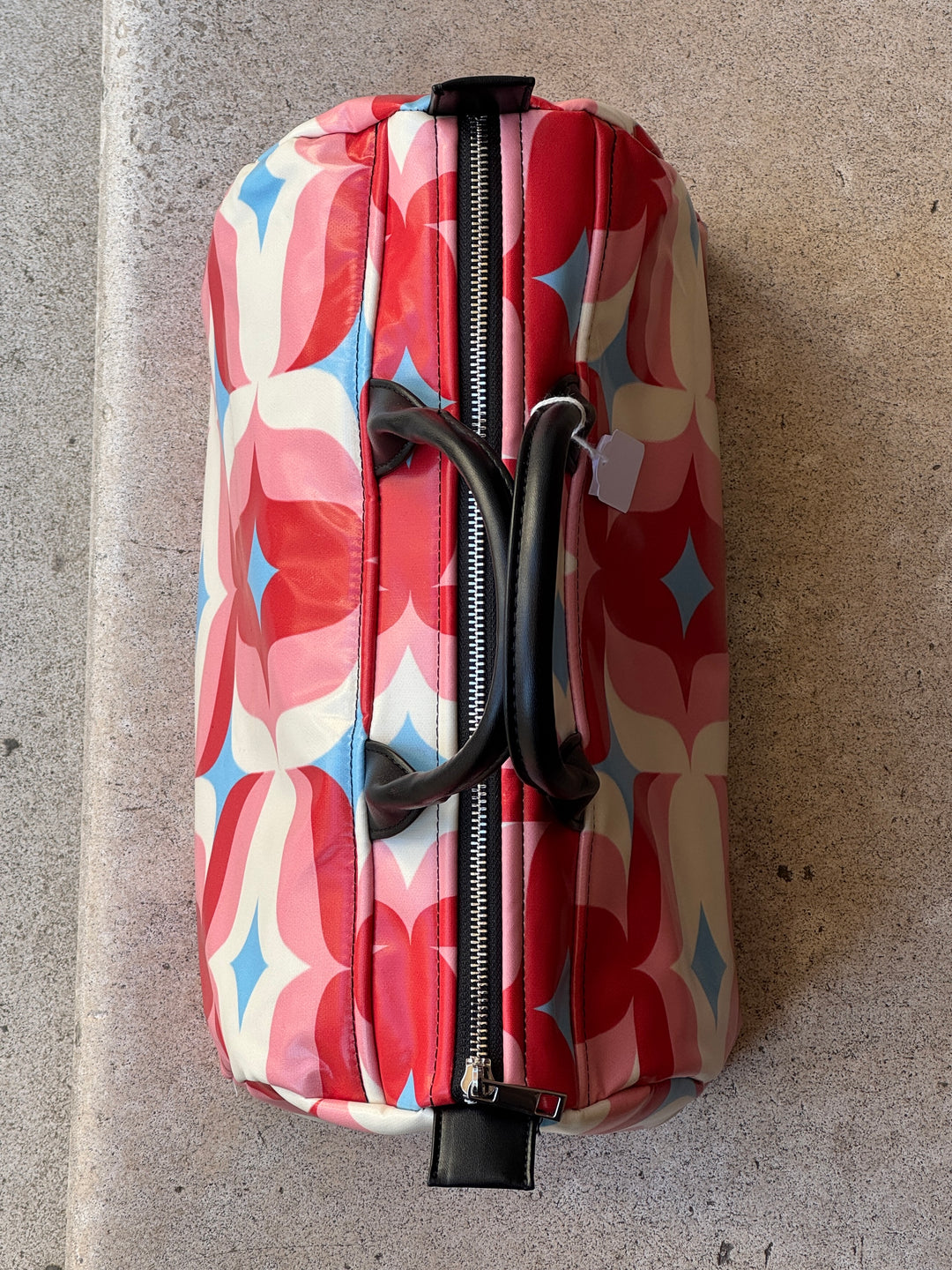 Sac BOWLING enduit n°179 graphique rouge, rose, bleu ciel et blanc Hippocampe