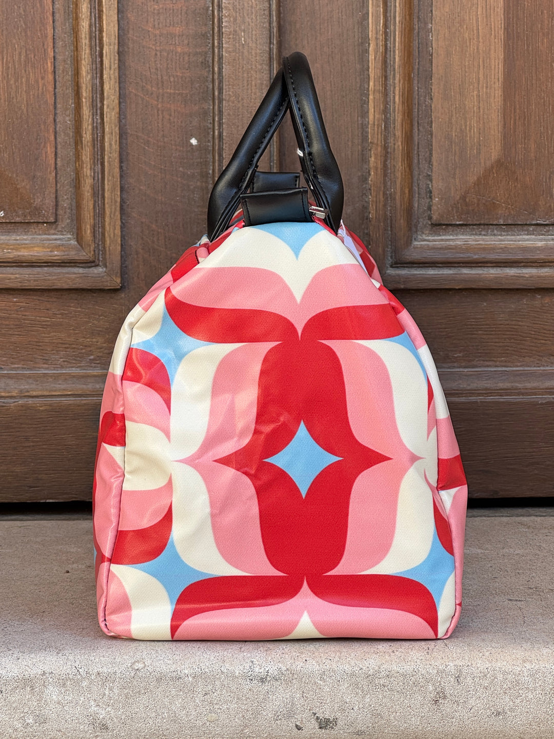 Sac BOWLING enduit n°179 graphique rouge, rose, bleu ciel et blanc Hippocampe