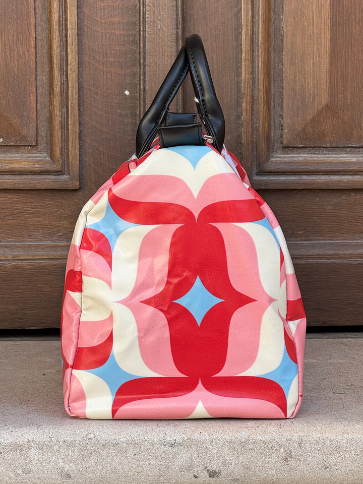 Sac BOWLING enduit n°179 graphique rouge, rose, bleu ciel et blanc Hippocampe