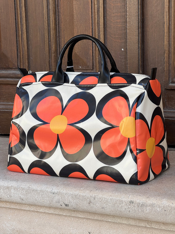 Sac enduit n°107 floral graphique noir, blanc, orange et jaune BOWLING Hippocampe