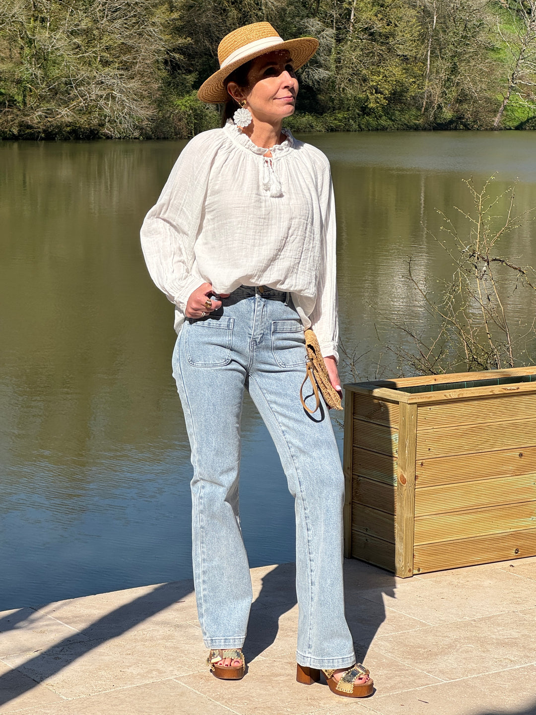 Blouse coton col rond blanc BRISKA La Petite Etoile