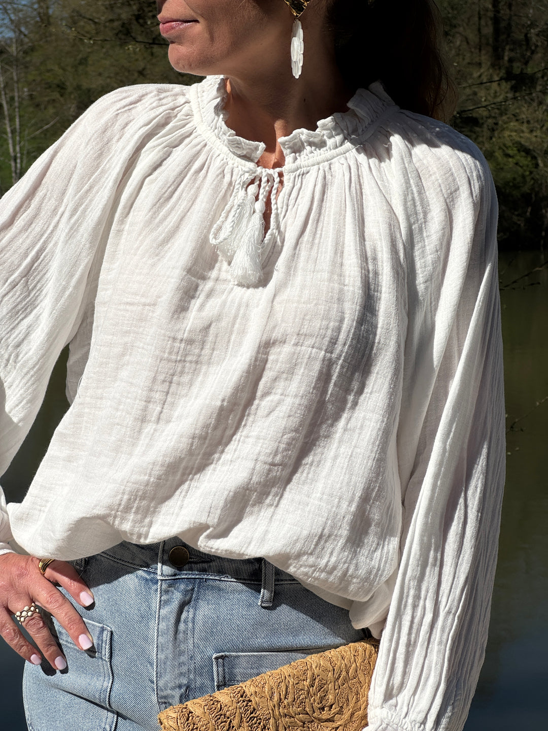 Blouse coton col rond blanc BRISKA La Petite Etoile