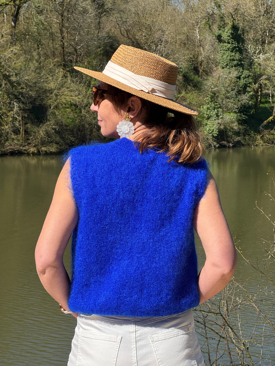 Pull bleu royal sans manches col rond INOA