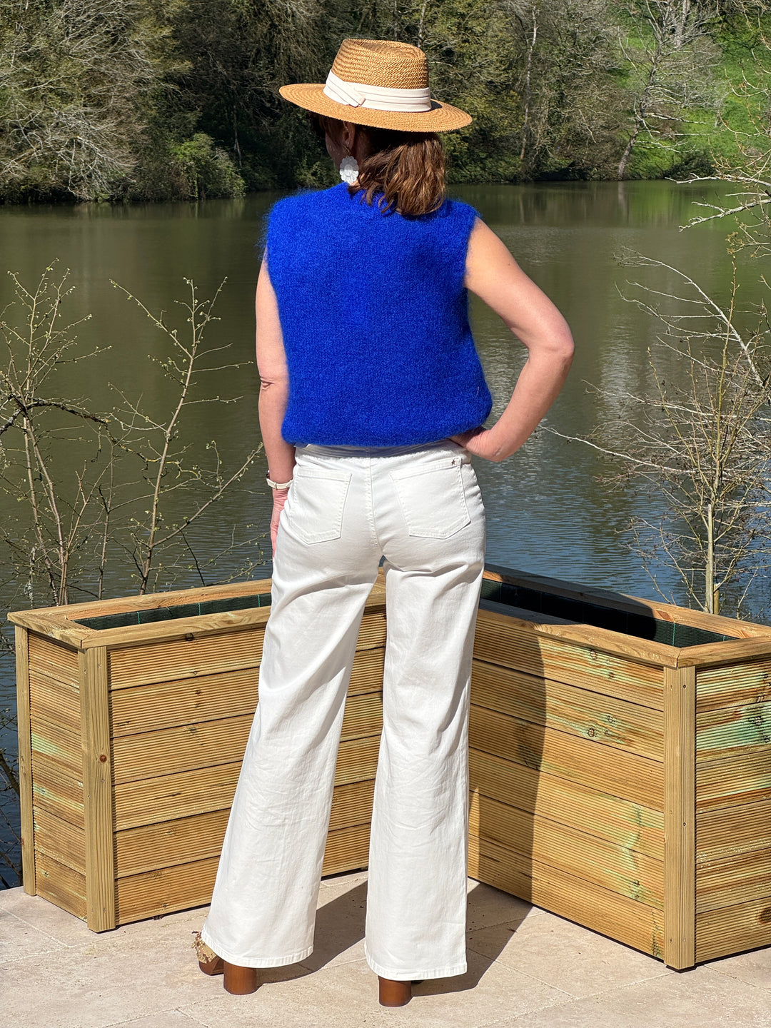 Pull bleu royal sans manches col rond INOA