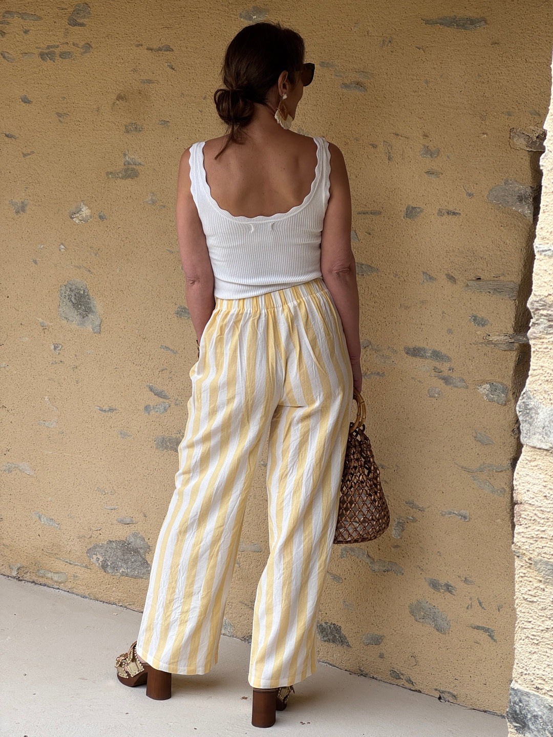 Pantalon rayures jaune et blanc AZELIA