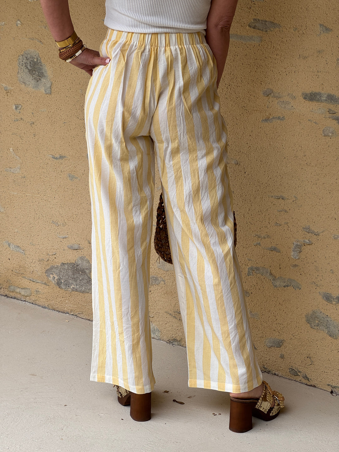 Pantalon rayures jaune et blanc AZELIA