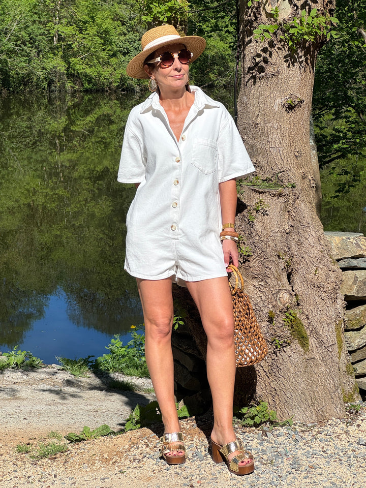 Combi-short jean blanc MARLENE