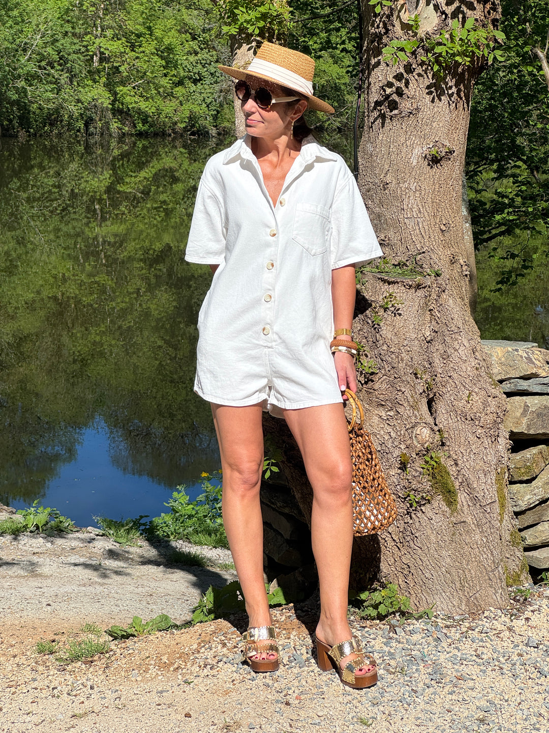 Combi-short jean blanc MARLENE