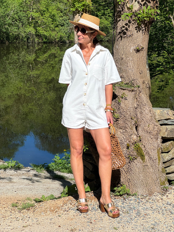 Combi-short jean blanc MARLENE