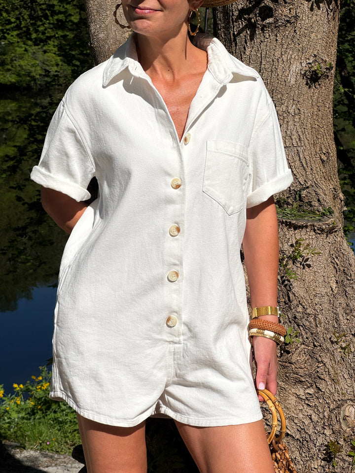 Combi-short jean blanc MARLENE