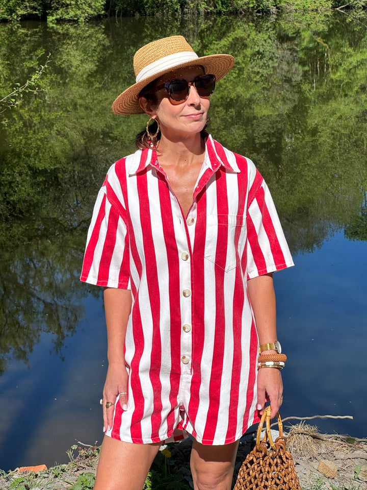 Combi-short rayures rouges beige MARLENE