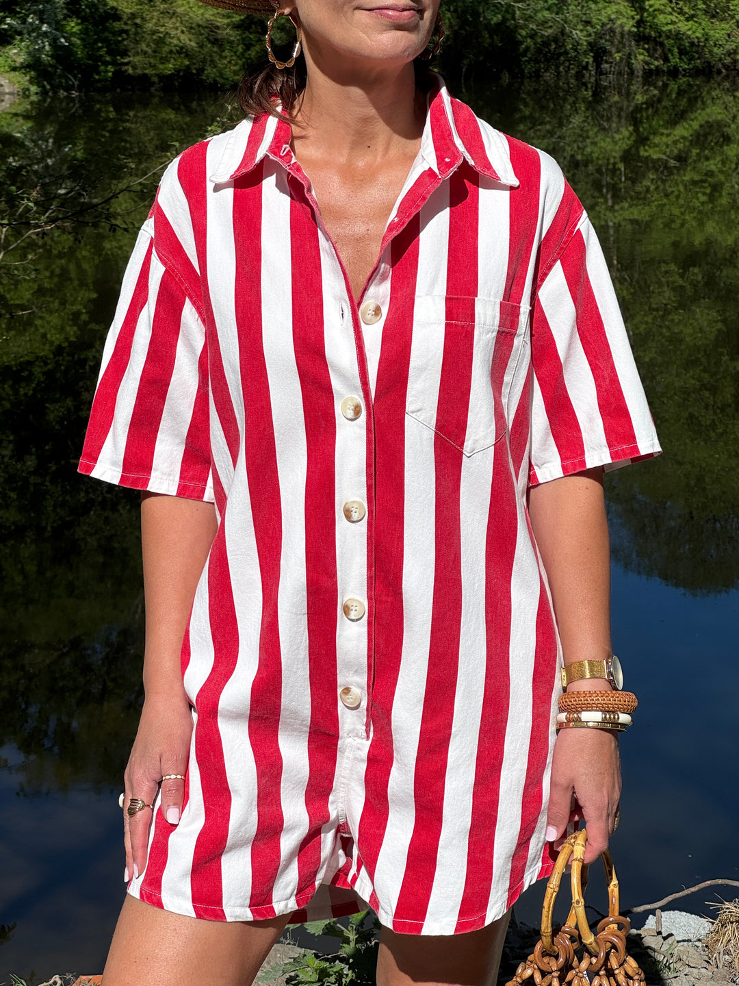 Combi-short rayures rouges beige MARLENE