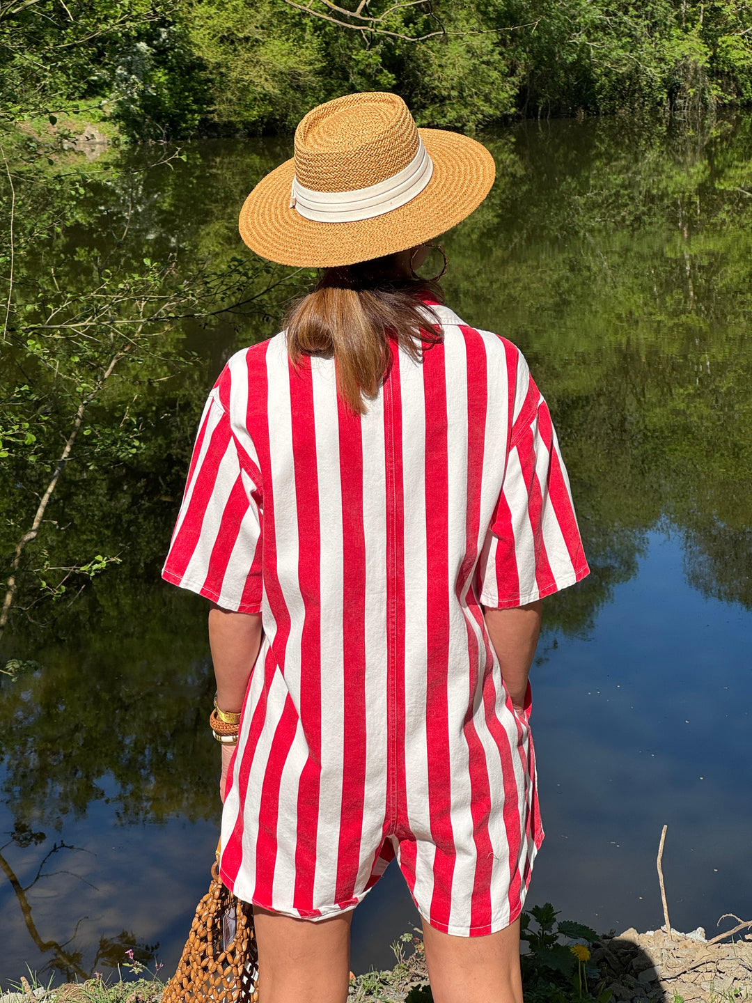 Combi-short rayures rouges beige MARLENE