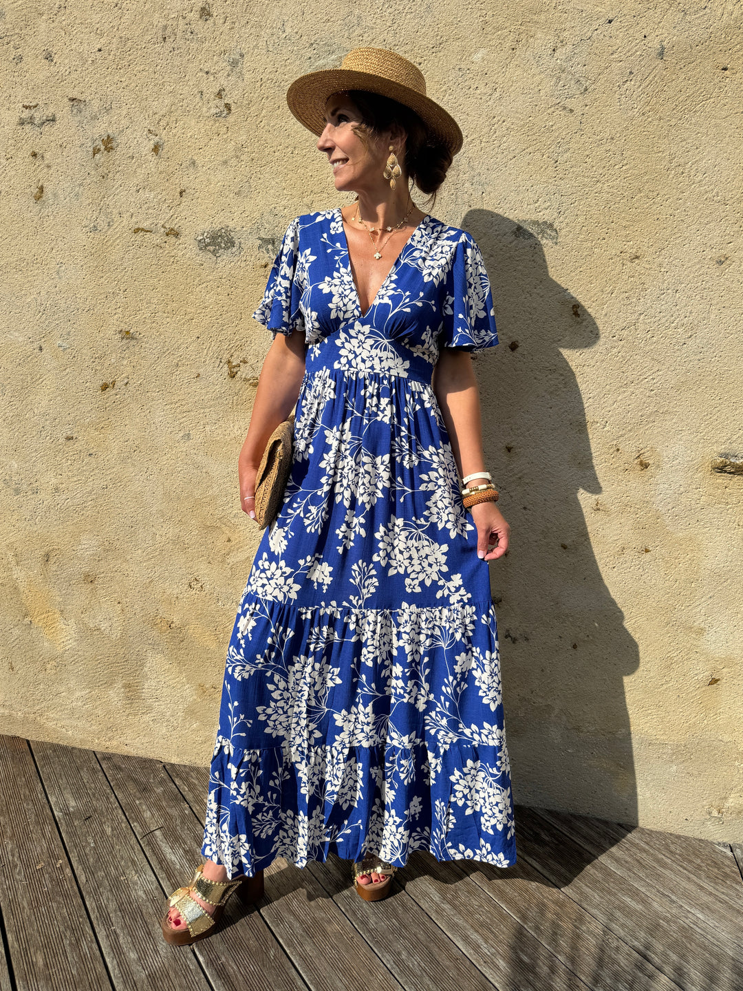 MARIELLE royal blue floral print long dress MARIELLE royal blue floral print long dress