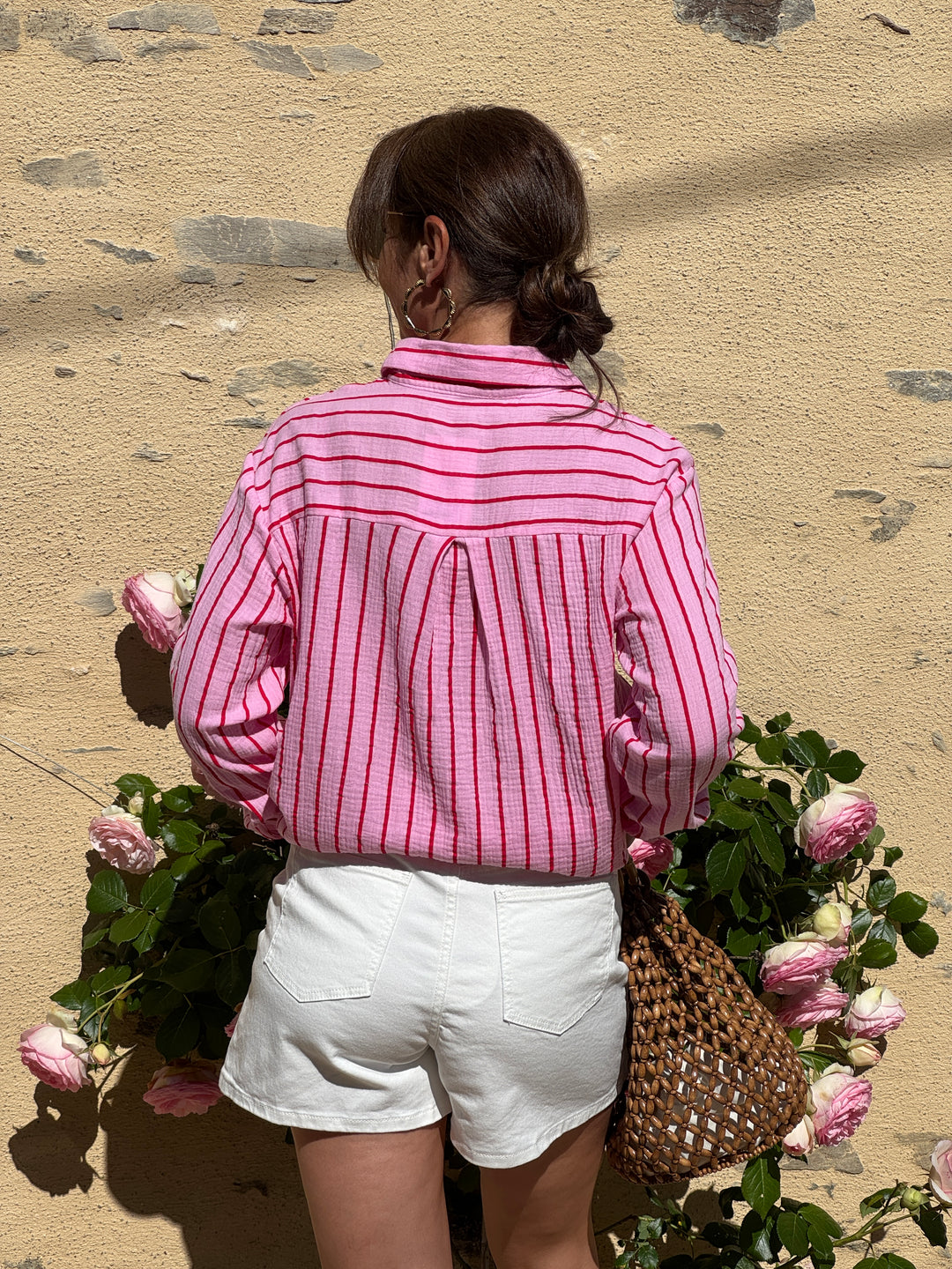 Chemise rayures tennis rouges sur fond fuchsia VELUM