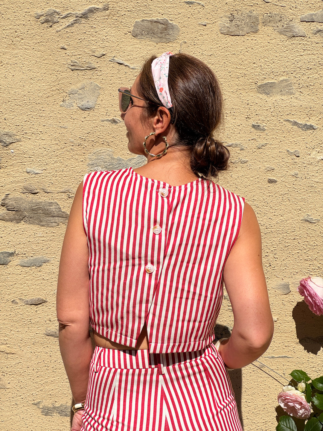 Top beige rayures tennis rouges ALEXA