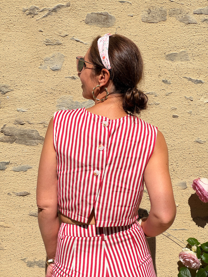 Top beige rayures tennis rouges ALEXA