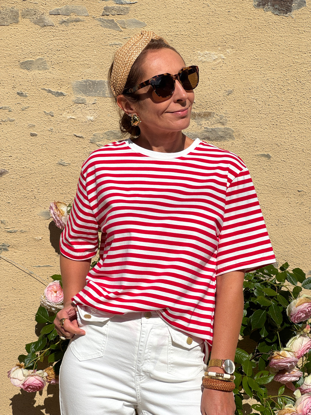 Tee-shirt rayures rouge fond blanc LENA