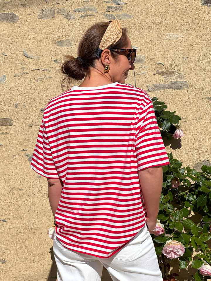 Tee-shirt rayures rouge fond blanc LENA